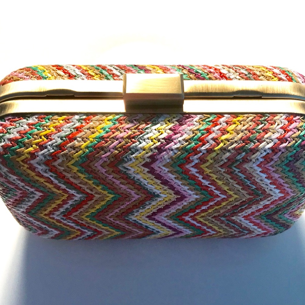 Multi Color Raffia Straw Clutch - Picture 2 of 9